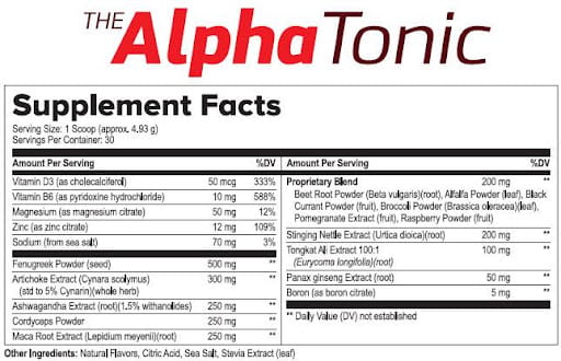 Alpha Tonic Supplement Facts